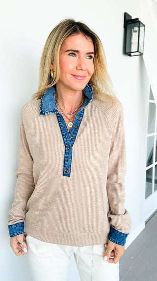 Harbor Denim Trim Henley Top