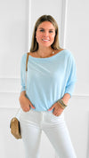 Somewhere Shoulder Knit Top - Cooling Blue-130 Long Sleeve Tops-Charlotte Avery-Coastal Bloom Boutique, find the trendiest versions of the popular styles and looks Located in Indialantic, FL