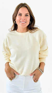 French Terry Sweatshirt - Cream-130 Long Sleeve Tops-HYFVE-Coastal Bloom Boutique, find the trendiest versions of the popular styles and looks Located in Indialantic, FL