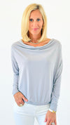 Draped Desire Everywhere Cowl Neck Top - Silver-110 Long Sleeve Tops-Ariella-Coastal Bloom Boutique, find the trendiest versions of the popular styles and looks Located in Indialantic, FL
