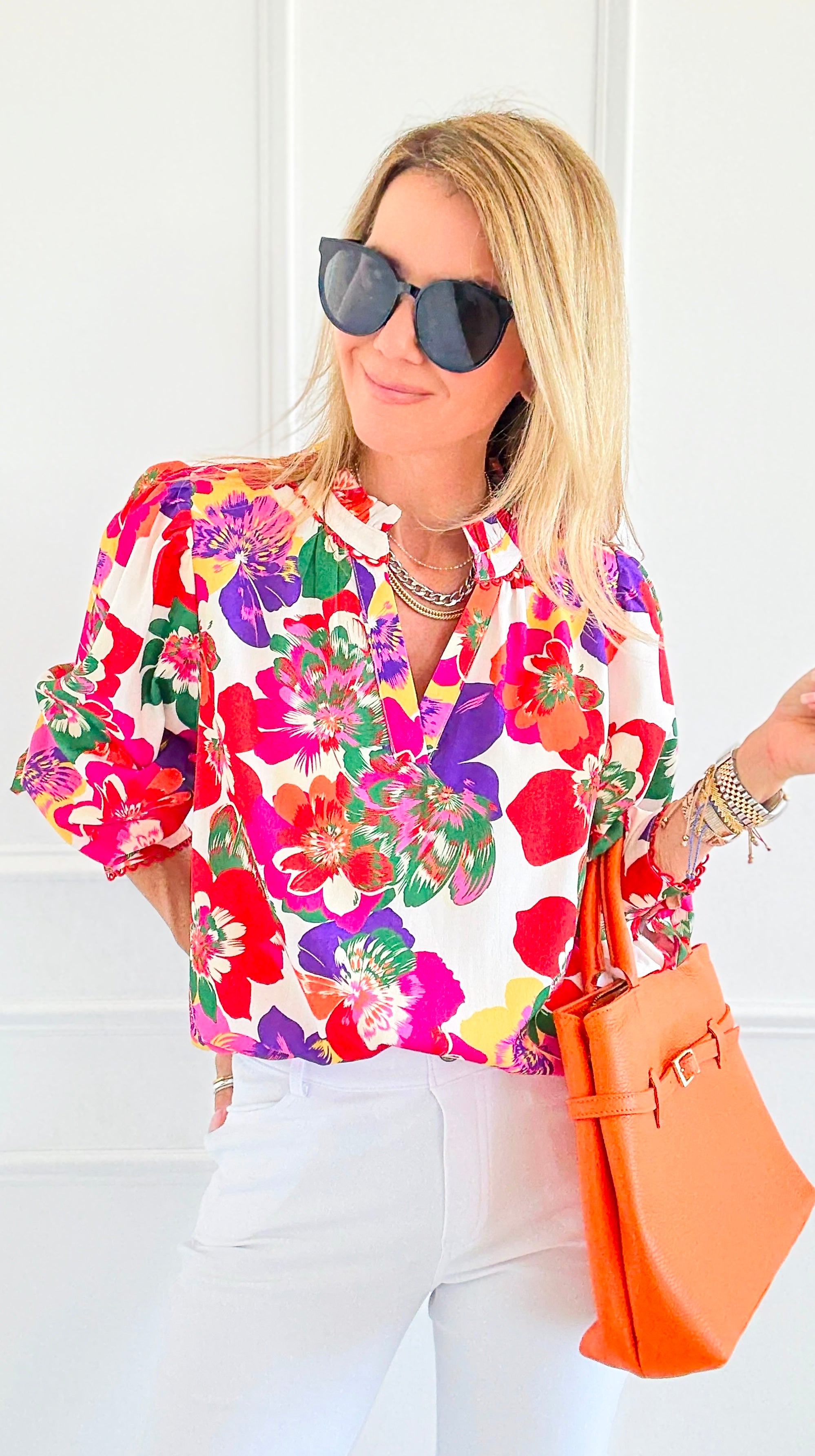 Palette Bloom Long Sleeve Blouse-110 Long Sleeve Tops-JODIFL-Coastal Bloom Boutique, find the trendiest versions of the popular styles and looks Located in Indialantic, FL