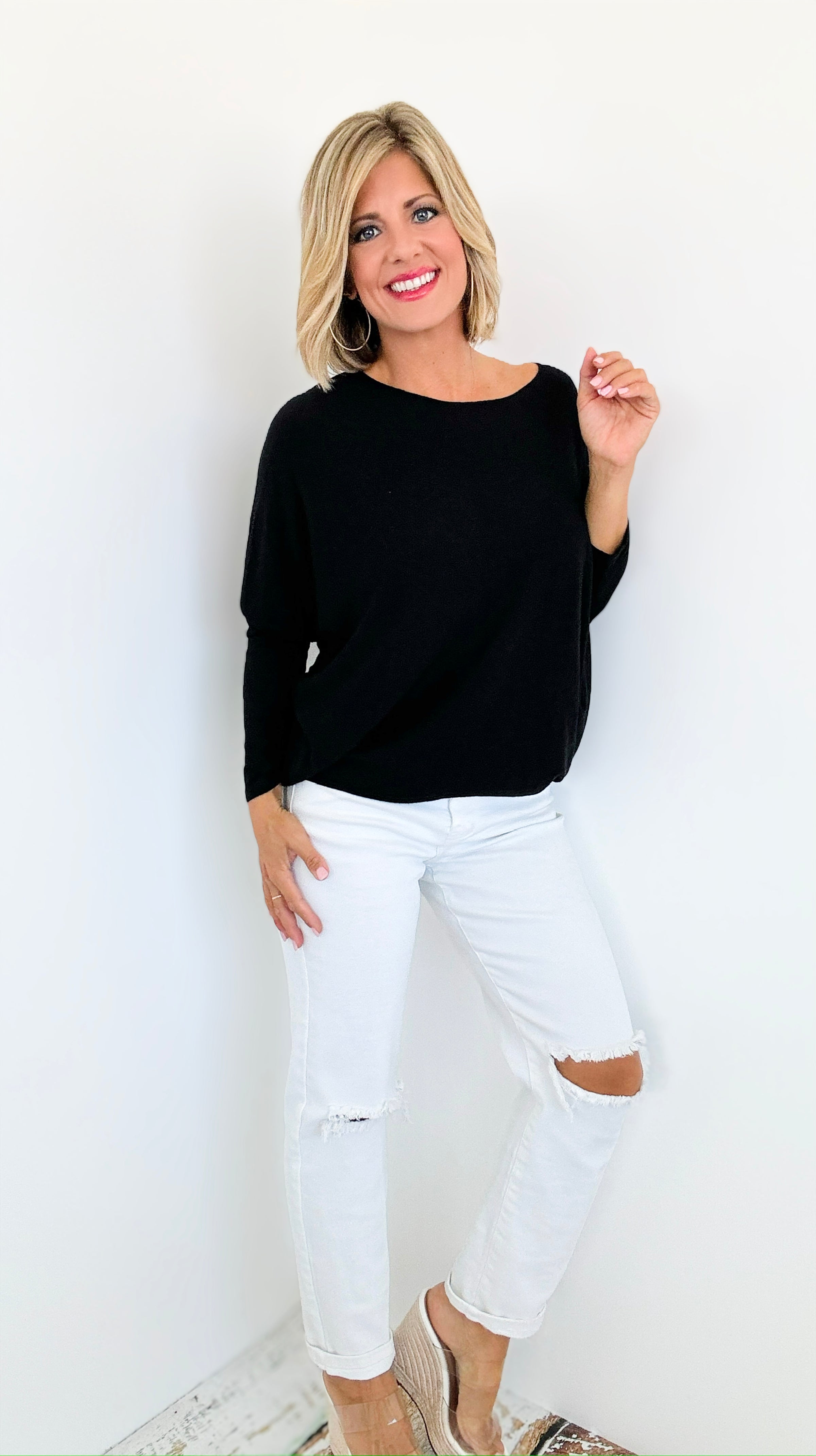 Soft Serenity Italian Lightweight Sweater- Black-140 Sweaters-Italianissimo-Coastal Bloom Boutique, find the trendiest versions of the popular styles and looks Located in Indialantic, FL