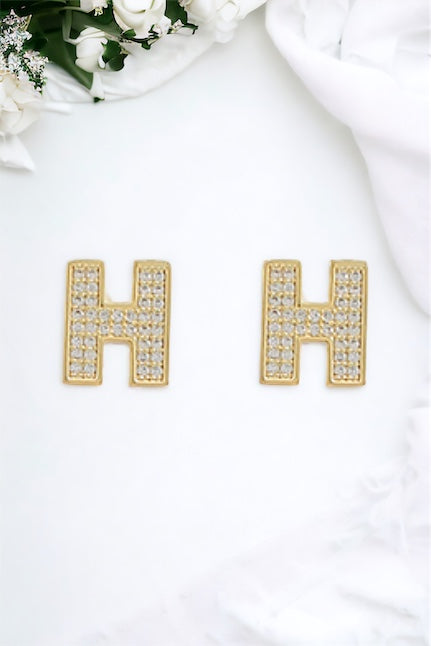 CZ H Initial Stud Earring-230 Jewelry-GS JEWELRY-Coastal Bloom Boutique, find the trendiest versions of the popular styles and looks Located in Indialantic, FL