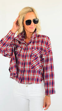 Plaid Buttoned Down Top-130 Long Sleeve Tops-Rousseau-Coastal Bloom Boutique, find the trendiest versions of the popular styles and looks Located in Indialantic, FL