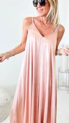 Silky Italian Long Dress - Rosa Pink-200 Dresses/Jumpsuits/Rompers-Tempo-Coastal Bloom Boutique, find the trendiest versions of the popular styles and looks Located in Indialantic, FL