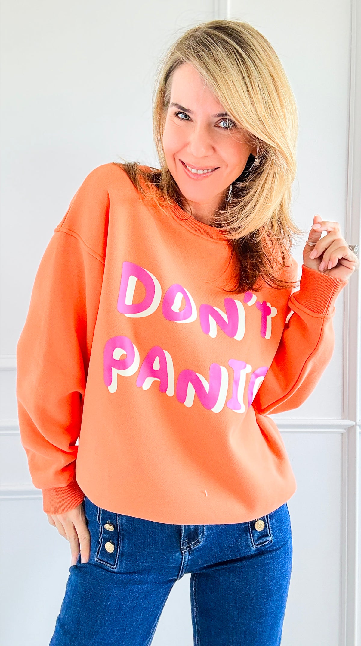 Don't Panic French Terry Pullover-150 Cardigans/Layers-Bailey Rose-Coastal Bloom Boutique, find the trendiest versions of the popular styles and looks Located in Indialantic, FL