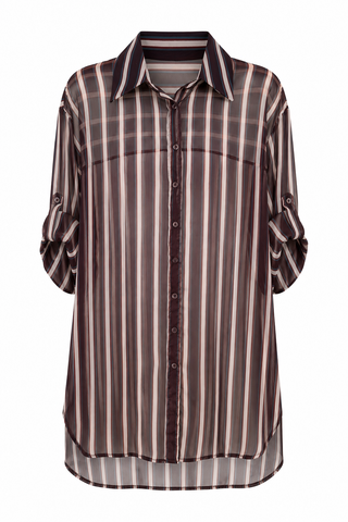 Easy Sheer Stripe Italian Button Down- Brown