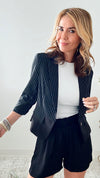 Striped Short Blazer Jacket-Black-160 Jackets-Michel-Coastal Bloom Boutique, find the trendiest versions of the popular styles and looks Located in Indialantic, FL