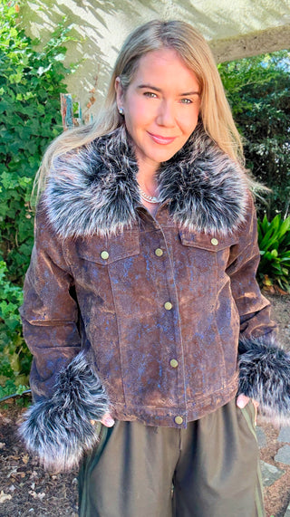 Suede and Fur Chic Italian Jacket - Blue