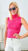 Turtleneck Speckled Italian Tank - Fuchsia /Gold-100 Sleeveless Tops-Germany-Coastal Bloom Boutique, find the trendiest versions of the popular styles and looks Located in Indialantic, FL
