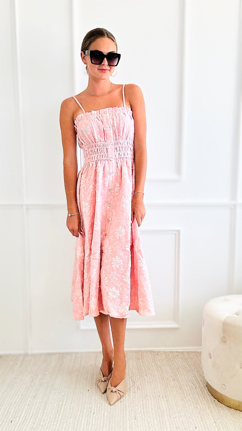 Floral Sleeveless Midi Dress - Pink-200 dresses/jumpsuits/rompers-Rousseau-Coastal Bloom Boutique, find the trendiest versions of the popular styles and looks Located in Indialantic, FL