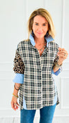 Plaid Instinct Italian Button Down Blouse-110 Long Sleeve Tops-TATTOO Z-Coastal Bloom Boutique, find the trendiest versions of the popular styles and looks Located in Indialantic, FL