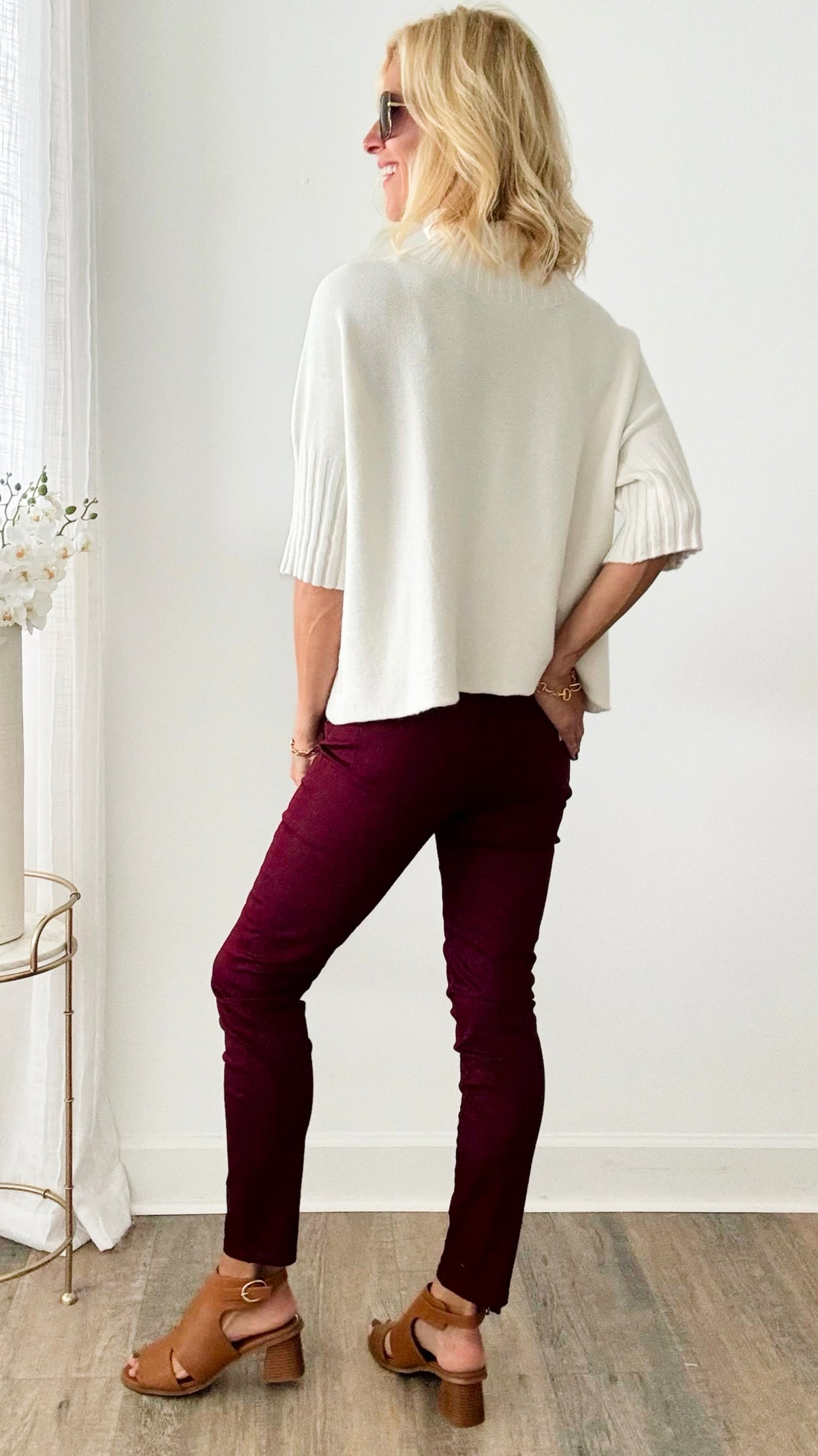 Brogden High-Rise Skinny Denim Pants - Dark Burgundy-170 Bottoms-Zenana-Coastal Bloom Boutique, find the trendiest versions of the popular styles and looks Located in Indialantic, FL