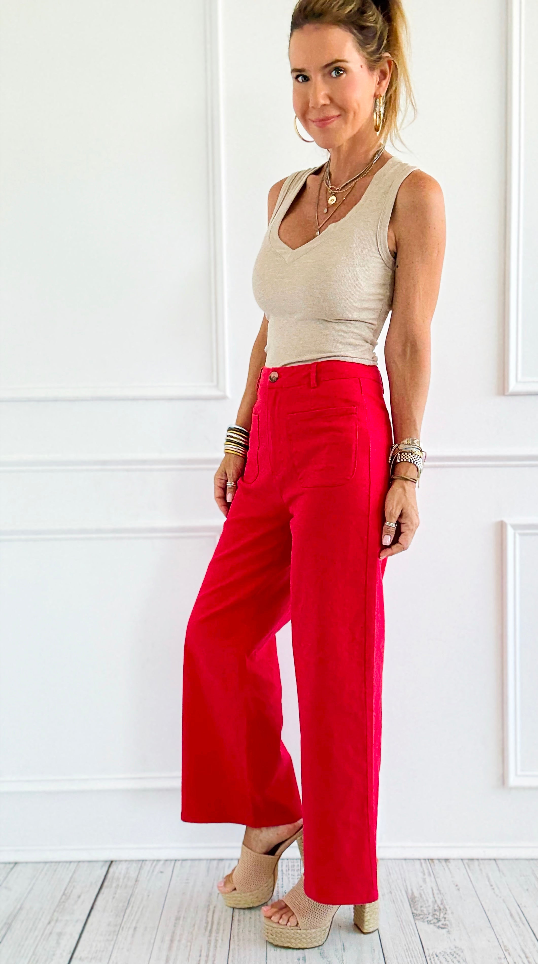 Hot Ticket Wide Leg Pants - Red-100 Pants-ENTRO-Coastal Bloom Boutique, find the trendiest versions of the popular styles and looks Located in Indialantic, FL