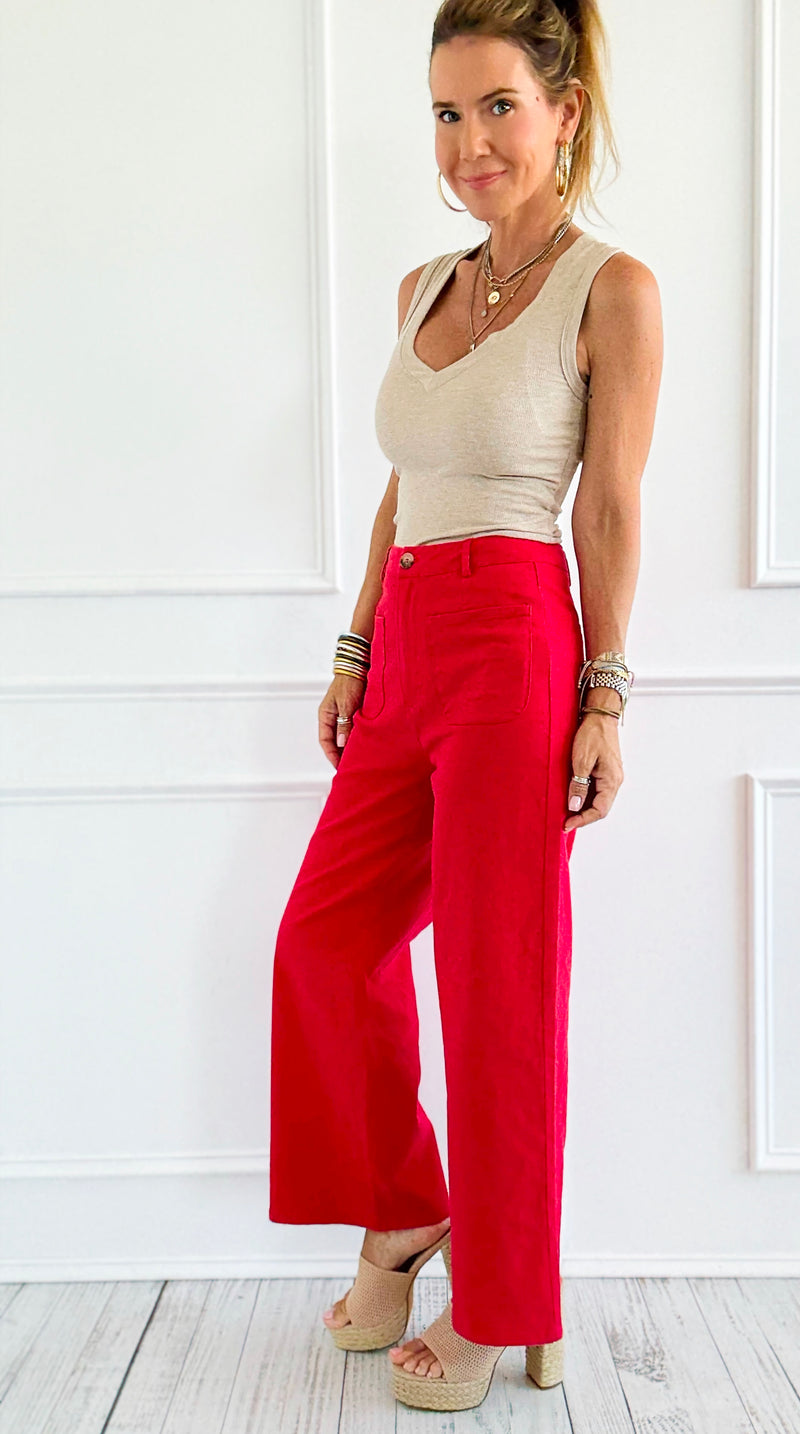 Hot Ticket Wide Leg Pants - Red-100 Pants-ENTRO-Coastal Bloom Boutique, find the trendiest versions of the popular styles and looks Located in Indialantic, FL