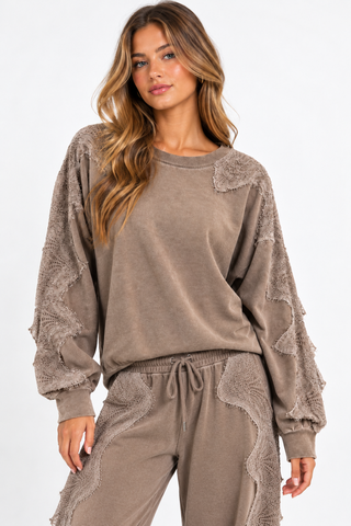 Romantic Lace Sleeve Italian Top - Mocha