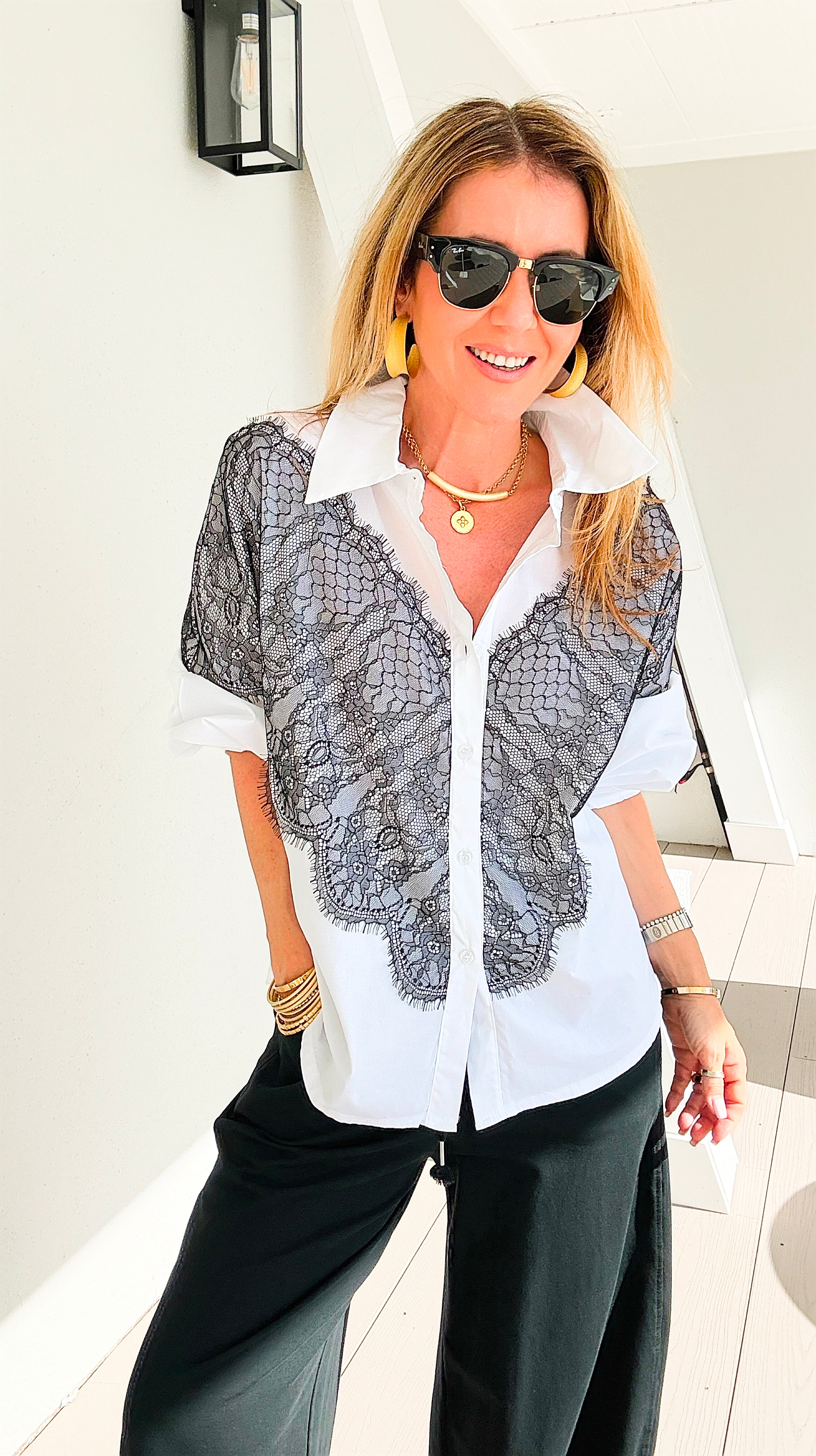 Femme Icon Lace Contrast Italian Button Top