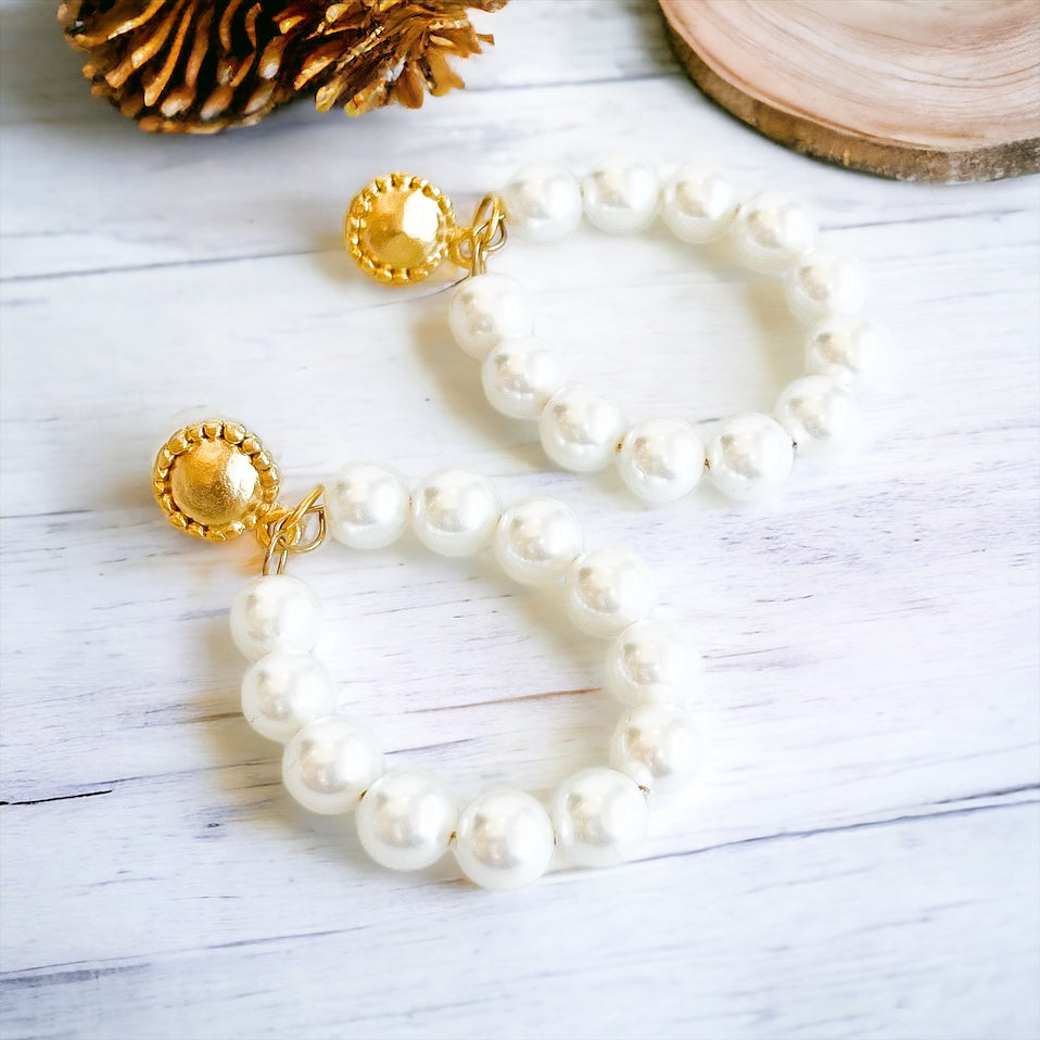 Gold Top/ Pearl Hoop Dangle Earrings- Susan Shaw-230 Jewelry-SUSAN SHAW-Coastal Bloom Boutique, find the trendiest versions of the popular styles and looks Located in Indialantic, FL