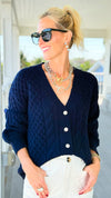 Snowfall Dream Knit Cardigan - Navy-150 Cardigans/Layers-Umgee-Coastal Bloom Boutique, find the trendiest versions of the popular styles and looks Located in Indialantic, FL