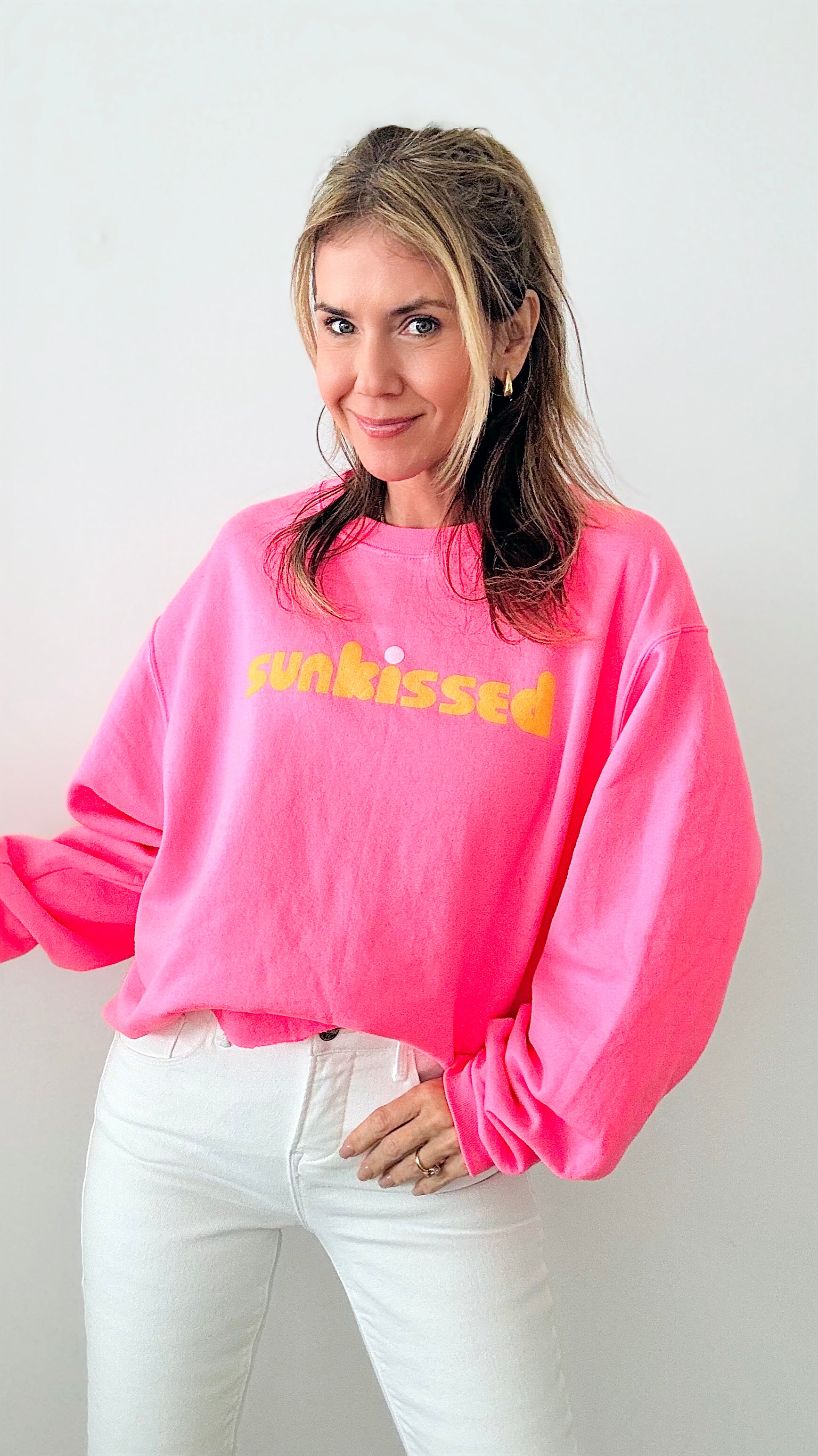 Sunkissed Graphic Sweatshirt - Pink-120 Graphic-WKNDER-Coastal Bloom Boutique, find the trendiest versions of the popular styles and looks Located in Indialantic, FL