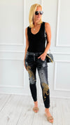 Roaring Glam Embellished Jeans-100 Pants-DIPINTO DI BLU-Coastal Bloom Boutique, find the trendiest versions of the popular styles and looks Located in Indialantic, FL