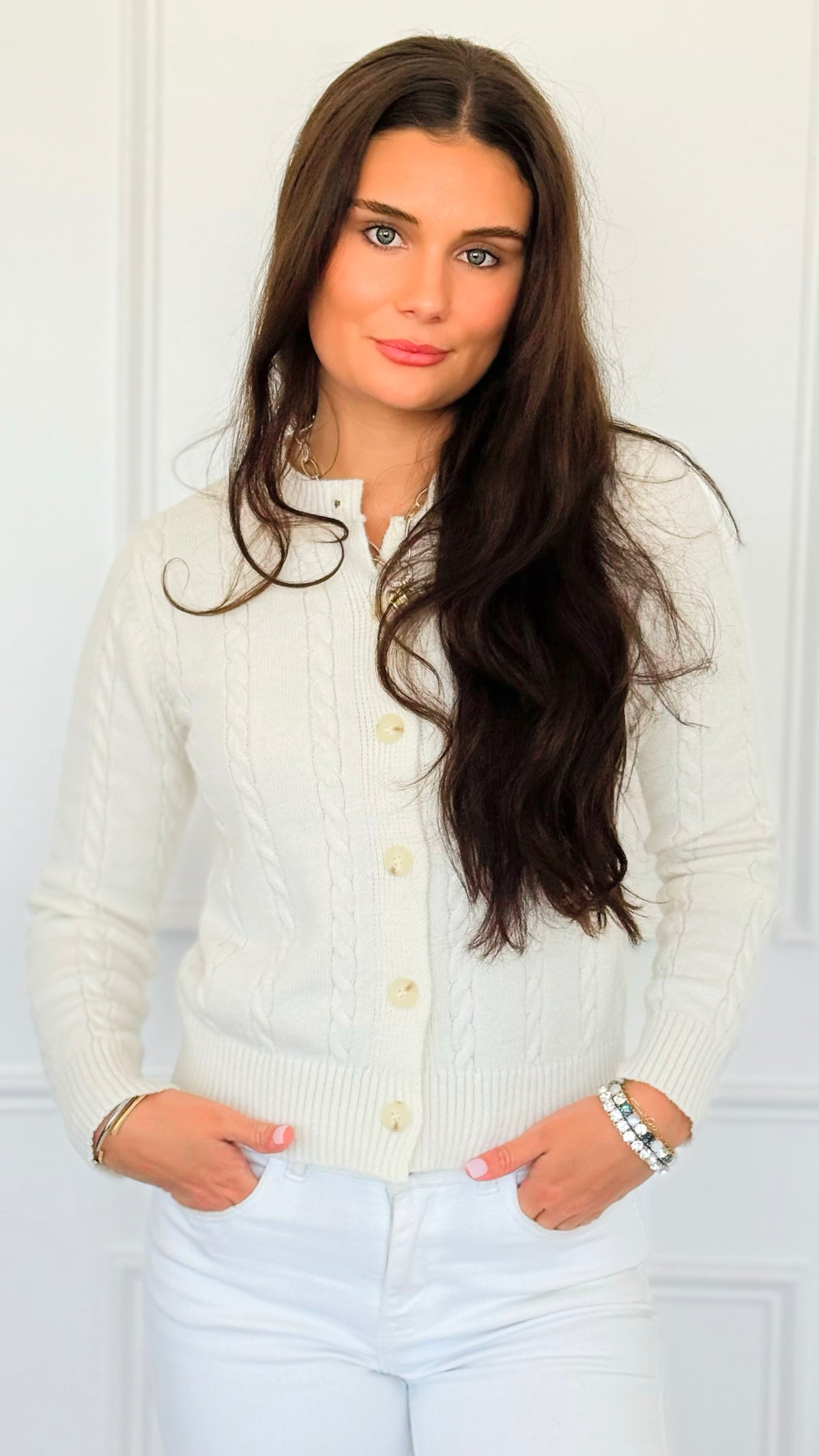 Crimson Gallop Cable Cardigan-Cream-150 Cardigan Layers-Blu Pepper-Coastal Bloom Boutique, find the trendiest versions of the popular styles and looks Located in Indialantic, FL