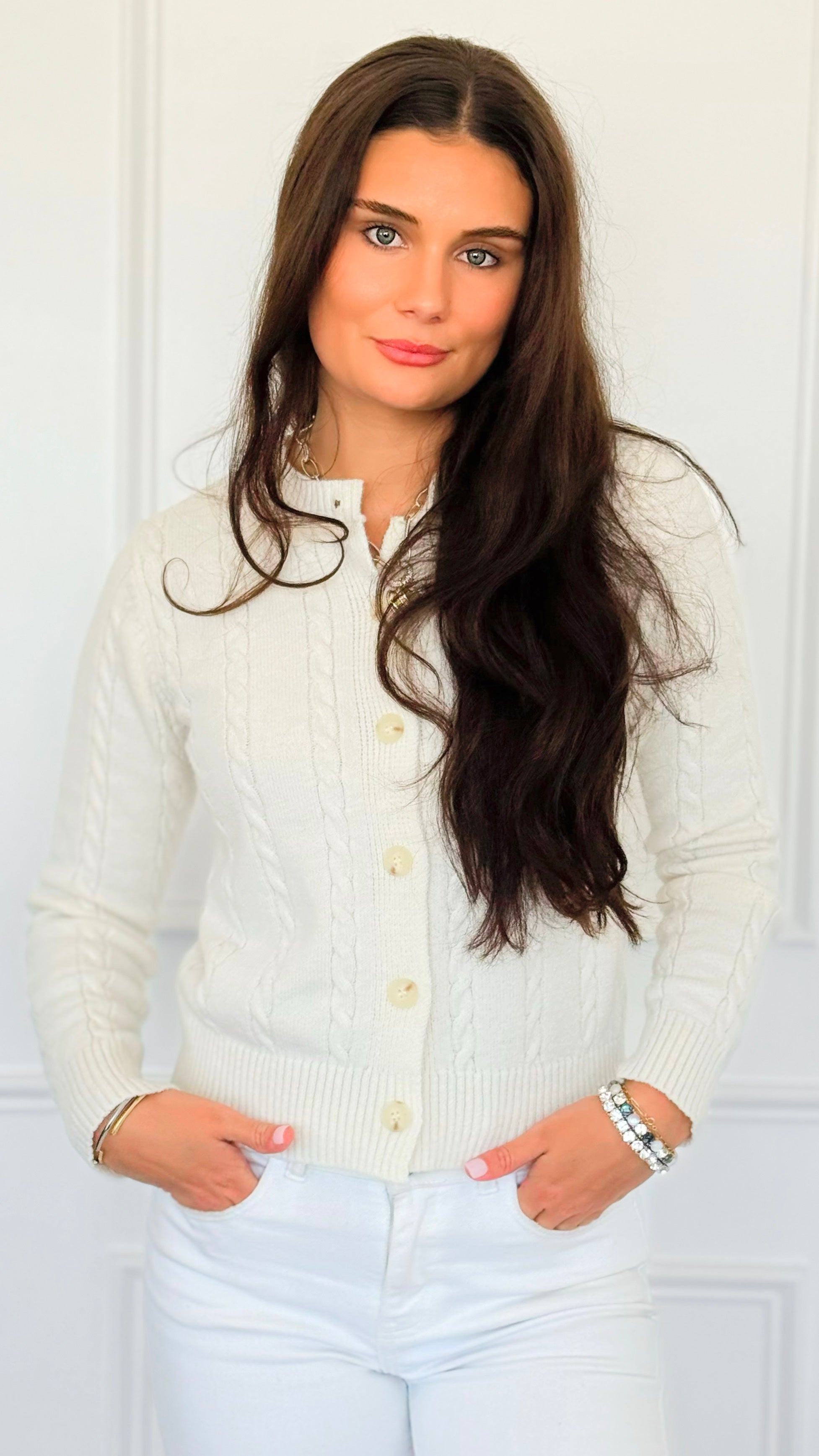 Crimson Gallop Cable Cardigan-Cream-150 Cardigan Layers-Blu Pepper-Coastal Bloom Boutique, find the trendiest versions of the popular styles and looks Located in Indialantic, FL