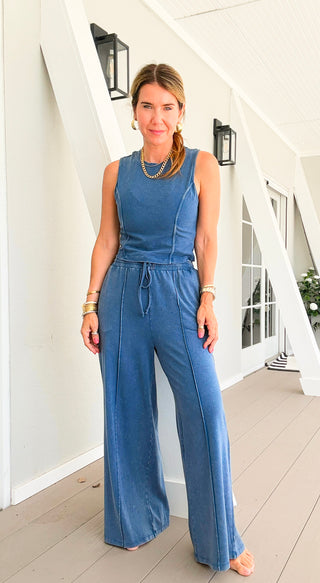 Mineral Wash Two-Piece Lounge Set - Navy