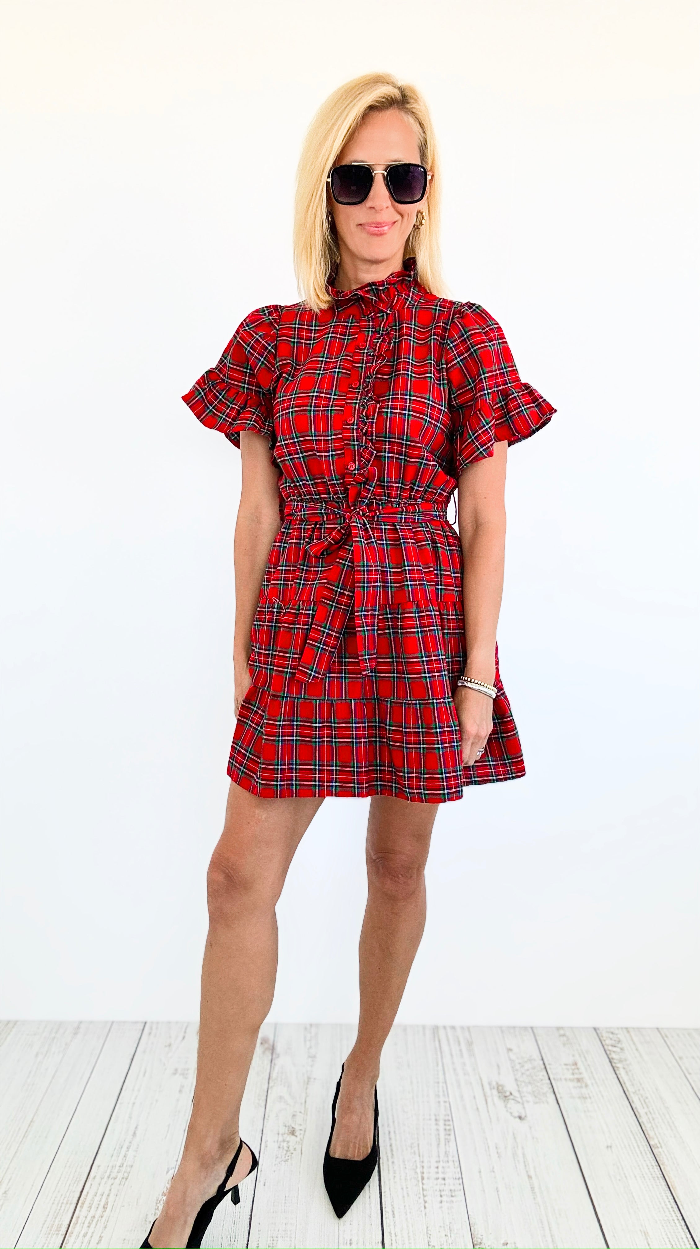 Festive Plaid Flutter Dress-200 dresses/jumpsuits/rompers-SUGARLIPS-Coastal Bloom Boutique, find the trendiest versions of the popular styles and looks Located in Indialantic, FL