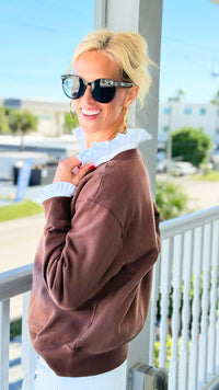 Off-Duty Boatneck Fleece Sweatshirt - Brown-110 Long Sleeve Tops-Zenana-Coastal Bloom Boutique, find the trendiest versions of the popular styles and looks Located in Indialantic, FL