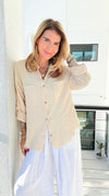 Monteray Edge Frayed Blouse Top - Lt. Beige-110 Long Sleeve Tops-Zenana-Coastal Bloom Boutique, find the trendiest versions of the popular styles and looks Located in Indialantic, FL