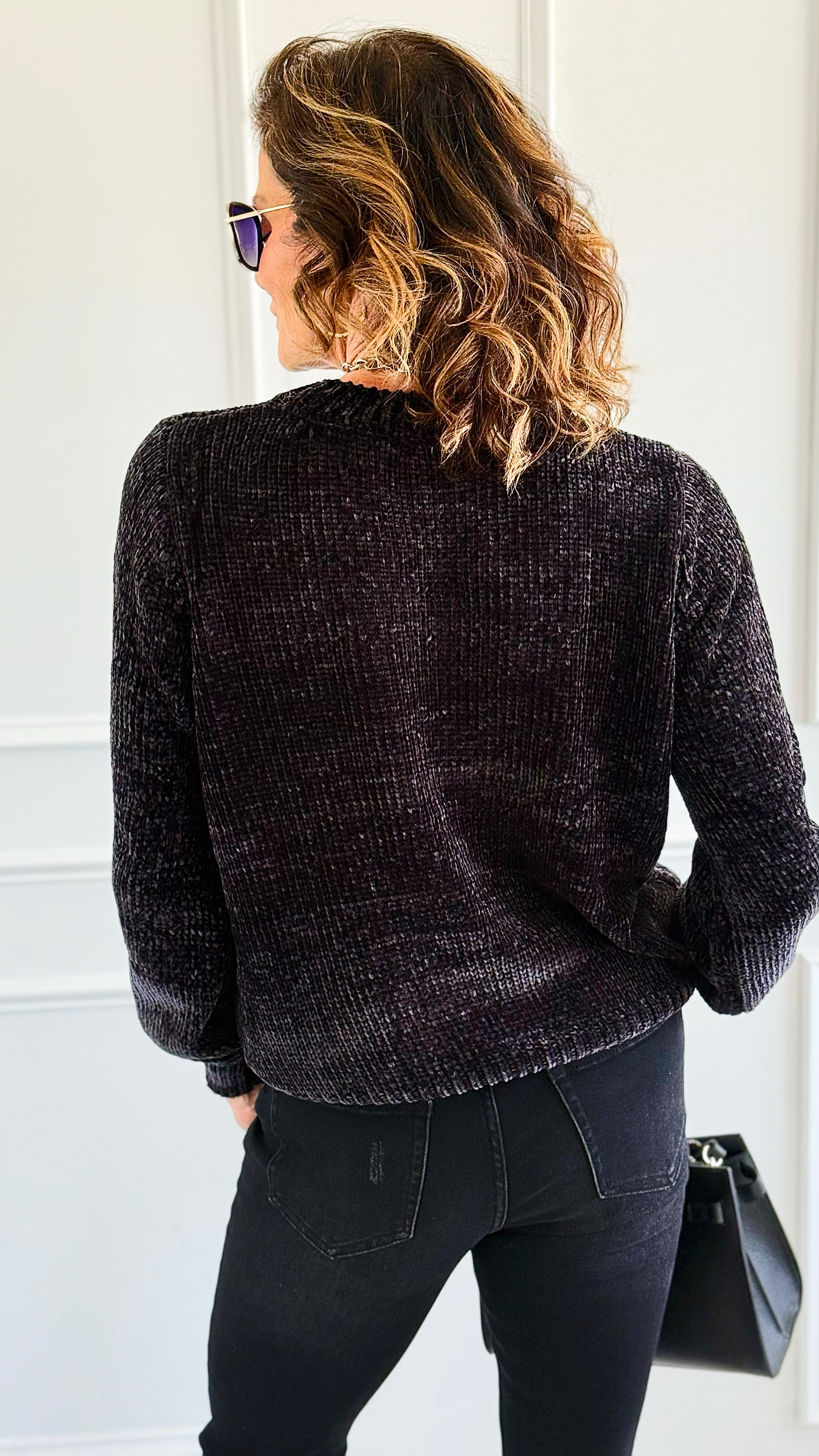 Cuddle Cloud Chenille Sweater-Black-140 Sweaters-Zenana-Coastal Bloom Boutique, find the trendiest versions of the popular styles and looks Located in Indialantic, FL