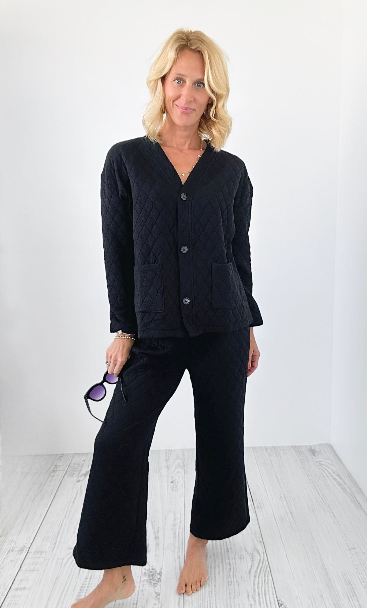 Quilted Jacket and Pants Set - Black-210 Loungewear/Sets-Zenana-Coastal Bloom Boutique, find the trendiest versions of the popular styles and looks Located in Indialantic, FL