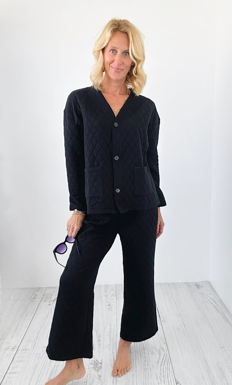 Quilted Jacket and Pants Set - Black-210 Loungewear/Sets-Zenana-Coastal Bloom Boutique, find the trendiest versions of the popular styles and looks Located in Indialantic, FL