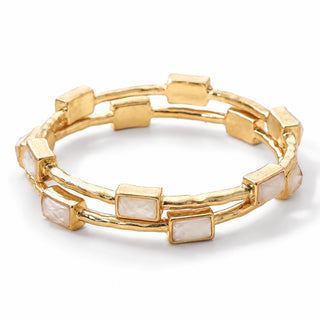 Hammered Faceted Emerald Cut Station Set Bracelet -   White
