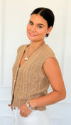 Chunky Cable Sweater Vest - Camel-150 Cardigans/Layers-Be Cool-Coastal Bloom Boutique, find the trendiest versions of the popular styles and looks Located in Indialantic, FL