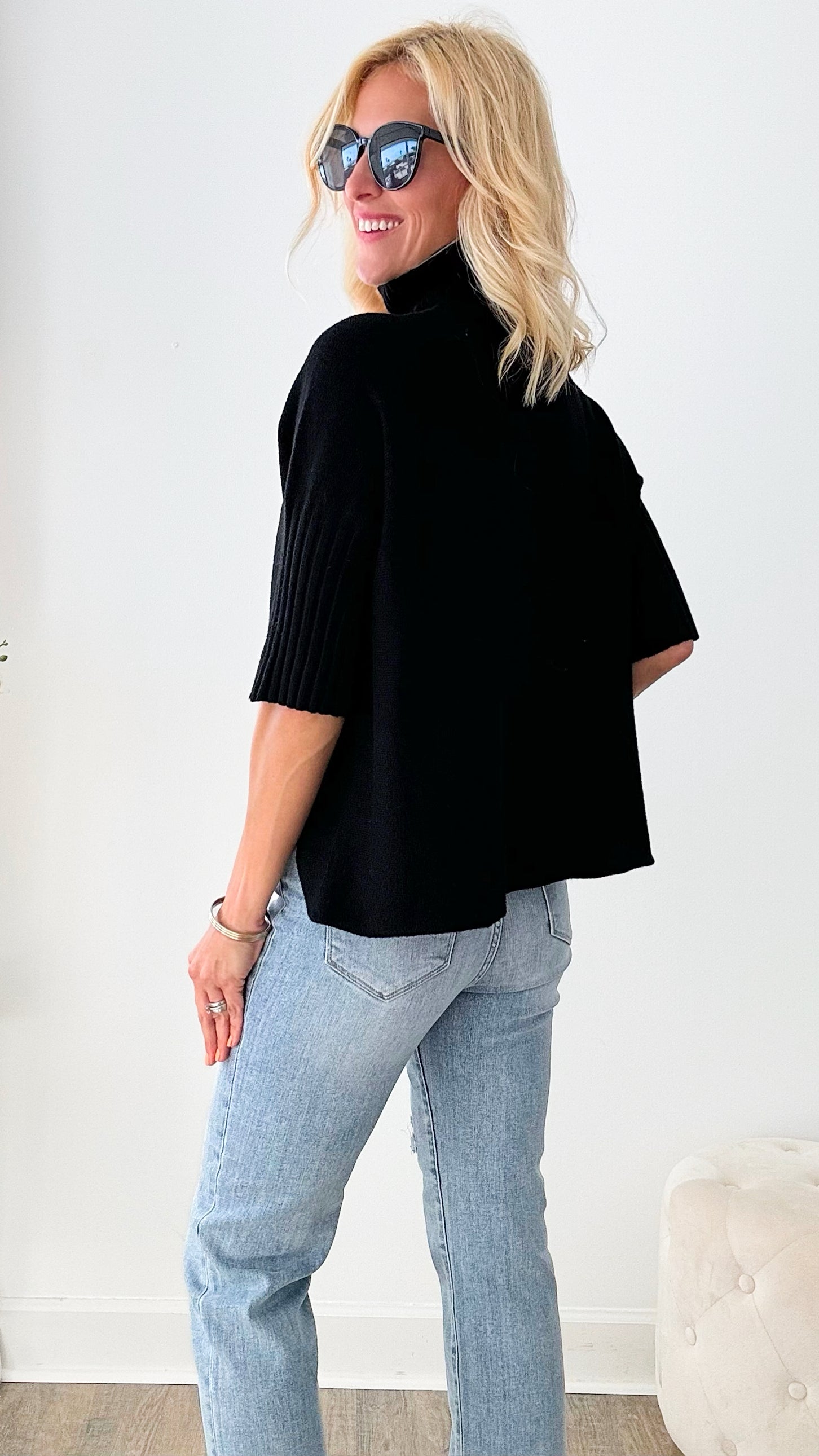 Break Free Italian Sweater Top - Black-140 Sweaters-Italianissimo-Coastal Bloom Boutique, find the trendiest versions of the popular styles and looks Located in Indialantic, FL