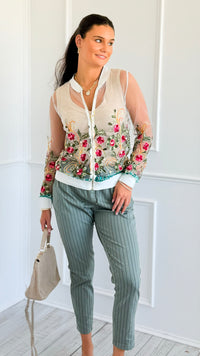 Garden Bloom Embroidered Zip-Up-130 Long sleeve top-in2you-Coastal Bloom Boutique, find the trendiest versions of the popular styles and looks Located in Indialantic, FL
