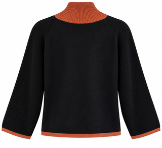 Contrast Trim Hook Front Knit Cardigan - Black