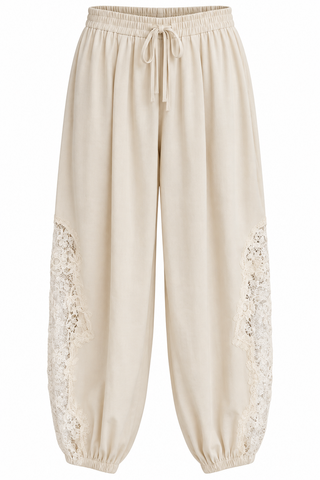 Lace Panel Balloon Pants - Cream