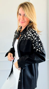 Shimmering Elegance Button-Down Jacket - Black-160 Jackets-SALT-Coastal Bloom Boutique, find the trendiest versions of the popular styles and looks Located in Indialantic, FL