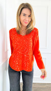 Shimmer Speckled Italian Pullover- Orange-130 Long sleeve top-Italianissimo-Coastal Bloom Boutique, find the trendiest versions of the popular styles and looks Located in Indialantic, FL