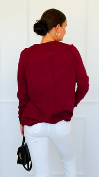 Effortless Chic Long Sleeve Top - Cabernet-110 Long Sleeve Tops-Zenana-Coastal Bloom Boutique, find the trendiest versions of the popular styles and looks Located in Indialantic, FL