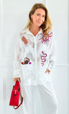 Lace Menagerie Italian Blouse- White-110 Long Sleeve Tops-TATTOO Z-Coastal Bloom Boutique, find the trendiest versions of the popular styles and looks Located in Indialantic, FL