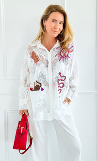 Lace Menagerie Italian Blouse- White-110 Long Sleeve Tops-TATTOO Z-Coastal Bloom Boutique, find the trendiest versions of the popular styles and looks Located in Indialantic, FL