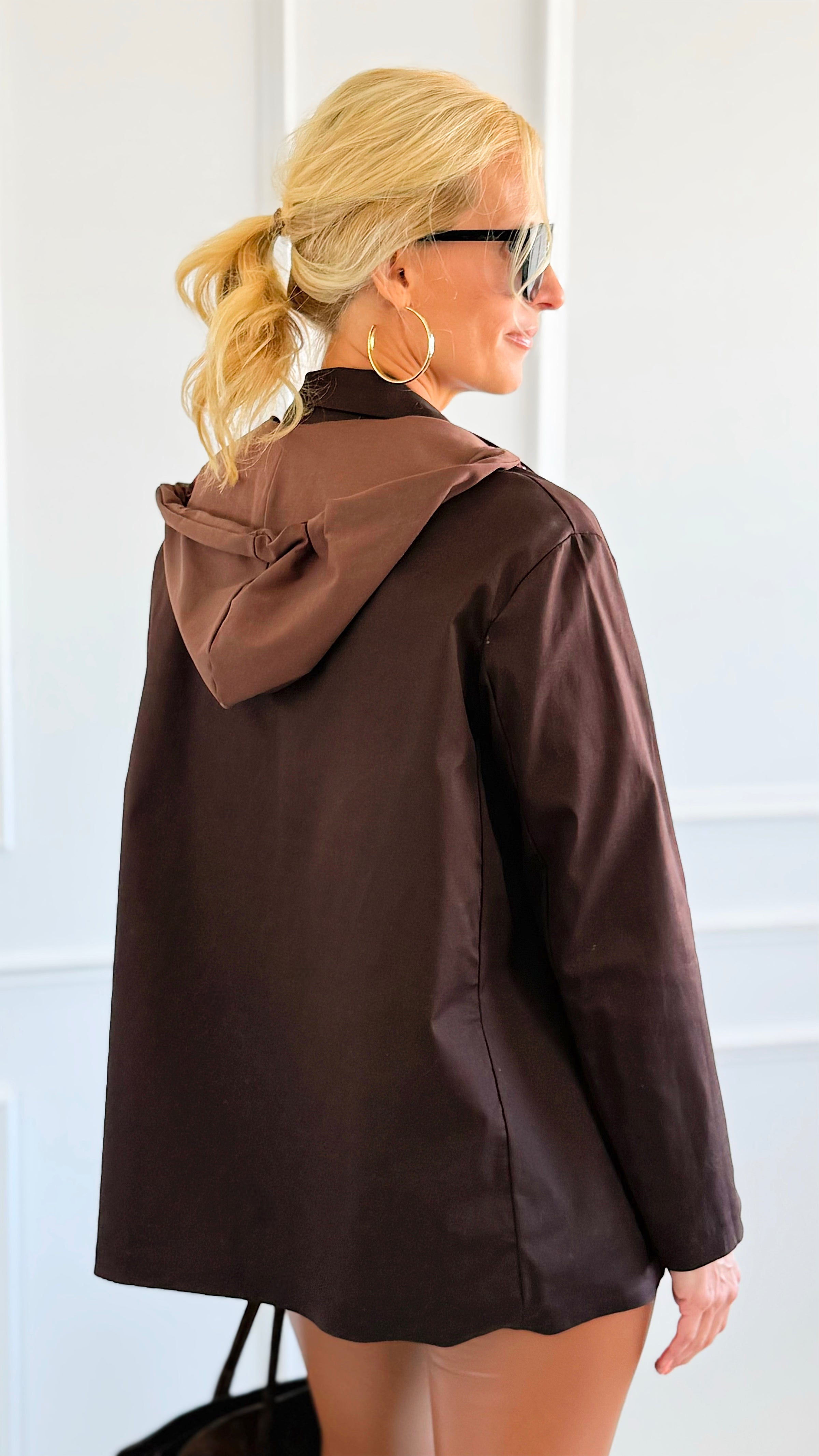 Medal Luxe Italian Hooded Blazer- Brown-160 Jackets-STAR SRL-Coastal Bloom Boutique, find the trendiest versions of the popular styles and looks Located in Indialantic, FL