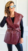 Run the City Vegan Leather Vest - Burgundy-160 Jackets-ROUSSEAU-Coastal Bloom Boutique, find the trendiest versions of the popular styles and looks Located in Indialantic, FL