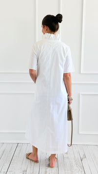 Pleated Collar Midi Dres-White-200 Dresses/Jumpsuits/Rompers-Adrienne-Coastal Bloom Boutique, find the trendiest versions of the popular styles and looks Located in Indialantic, FL