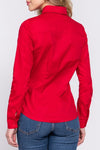 Long Sleeve Poplin Button Down Blouse- Red-130 Long sleeve top-Active Basic-Coastal Bloom Boutique, find the trendiest versions of the popular styles and looks Located in Indialantic, FL