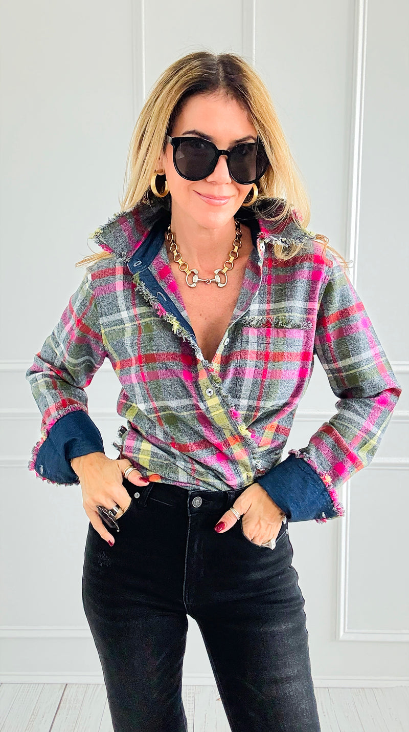 PRE ORDER Cape Cod Flannel Top-110 Long Sleeve Tops-Dizzy Lizzie-Coastal Bloom Boutique, find the trendiest versions of the popular styles and looks Located in Indialantic, FL